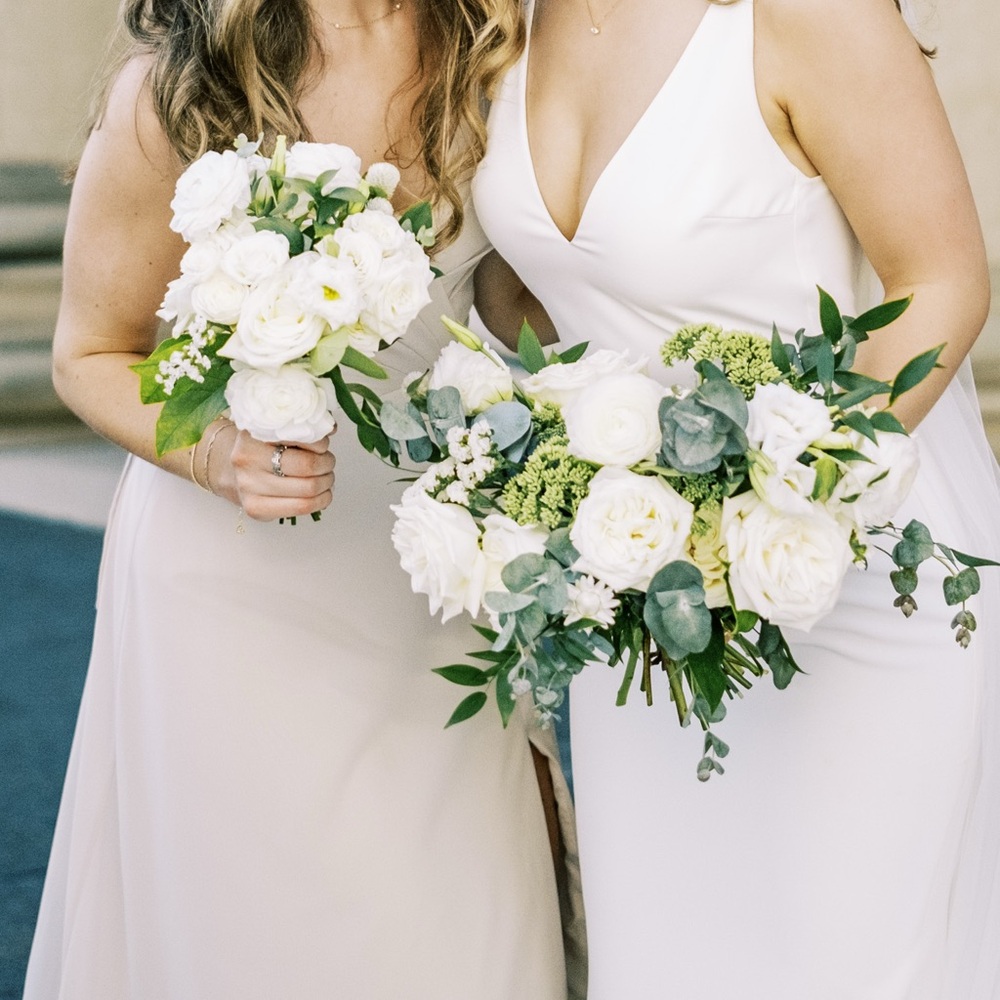 Azazie bridesmaids dress in color frost worn once